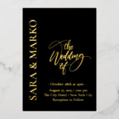 ブラック金ゴールドシンプル名結婚の 箔招待状 (正面)
