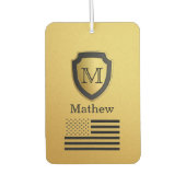 ブラック金ゴールドシールドUSA国旗のモノグラム名マンリー カーエアーフレッシュナー (正面)