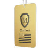 ブラック金ゴールドシールドUSA国旗のモノグラム名マンリー カーエアーフレッシュナー (左)