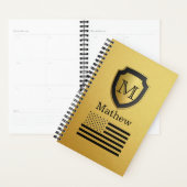 ブラック金ゴールドシールドUSA国旗モノグラムネームマンリー プランナー手帳 (ディスプレー)