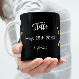 ブラック金ゴールドジェミニ星座誕生日 コーヒーマグカップ