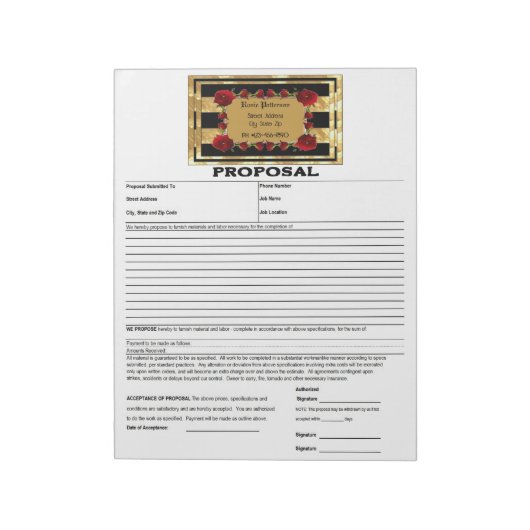 ブラック金ゴールドジェムバラ提案 ノートパッド (回転)