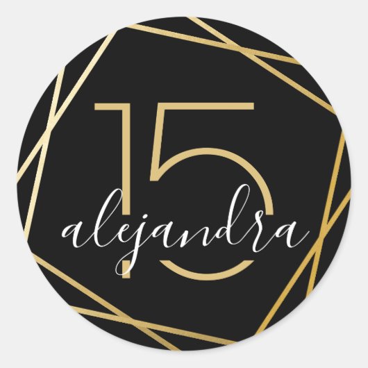 ブラック金ゴールドジオメトリッククニスアニョスステッカー ラウンドシール (正面)