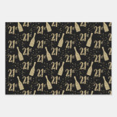 ブラック金ゴールドジュエリドシャンパーニュ21お祝い ラッピングペーパーシート (正面)