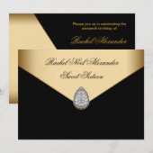 ブラック金ゴールドジュエルクラスSweet sixteen 招待状 (正面/裏面)