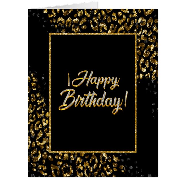 ブラック金ゴールドジュエルヒョウ招待状カード (正面)