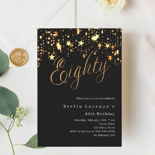 ブラック金ゴールドスエレガントタリー80歳の誕生日 招待状