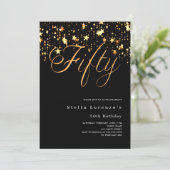 ブラック金ゴールドスエレガントタース50歳の誕生日 招待状 (スタンド正面)