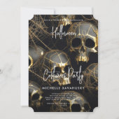 ブラック金ゴールドスカル大人ハローウィンパーティ モダン 招待状 (正面)