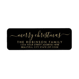 ブラック金ゴールドスクリプトクリスマス差出人住所ラベル ラベル