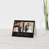 ブラック金ゴールドスクリプトスタイル3枚の写真サンキューカード サンキューカード (正面)