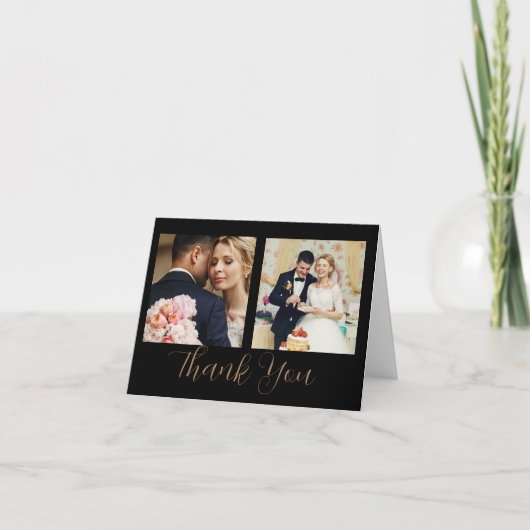 ブラック金ゴールドスクリプトスタイル3枚の写真サンキューカード サンキューカード (正面)