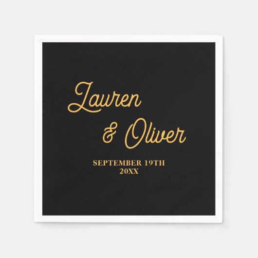ブラック金ゴールドスクリプトミニマル結婚リスト スタンダードカクテルナプキン (正面)