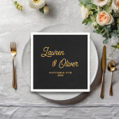 ブラック金ゴールドスクリプトミニマル結婚リスト スタンダードカクテルナプキン