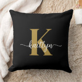 ブラック金ゴールドスクリプトモノグラム クッション (ブランケット)