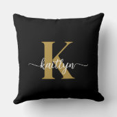 ブラック金ゴールドスクリプトモノグラム クッション (裏面)
