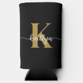 ブラック金ゴールドスクリプトモノグラム スリム缶クーラー (正面)