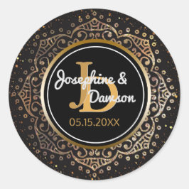ブラック金ゴールドスクリプトモノグラム |マンダラ結婚式の引き出物 ラウンドシール