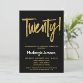 ブラック金ゴールドスクリプト20th Birthday Party Invitation 招待状 (スタンド正面)