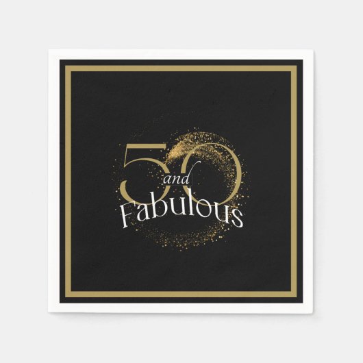 ブラック金ゴールドスクリプト50と素晴らしい誕生日パーティー スタンダードカクテルナプキン (正面)