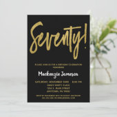 ブラック金ゴールドスクリプト70th Birthday Party Invitation 招待状 (スタンド正面)