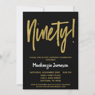 ブラック金ゴールドスクリプト90th Birthday Party Invitation 招待状