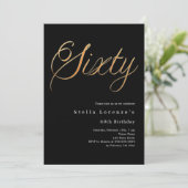 ブラック金ゴールドスクリプトluxury 60th birthday 招待状 (スタンド正面)