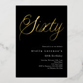 ブラック金ゴールドスクリプトluxury 60th birthday 箔招待状 (正面)