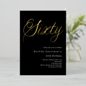 ブラック金ゴールドスクリプトluxury 60th birthday 箔招待状 (立ち正面)