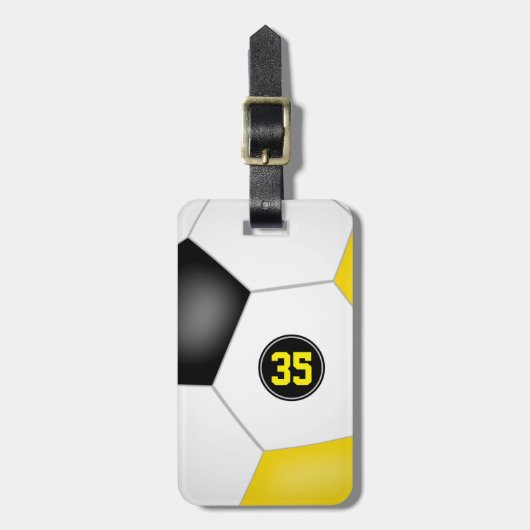 ブラック金ゴールドスクールクラブチームカラーズサッカーバッグ ラゲッジタグ (正面縦)
