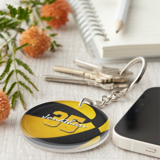 ブラック金ゴールドスクールクラブチームカラー キーホルダー (正面右)