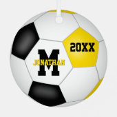 ブラック金ゴールドスクールスポーツ記念サッカー メタルオーナメント (裏面)