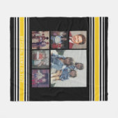 ブラック金ゴールドスストライプポーツジャージー6フォトコラージュ フリースブランケット (正面(横))