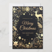 ブラック金ゴールドスタイリッシュフェスティバルメリークリスマス シーズンカード (正面)