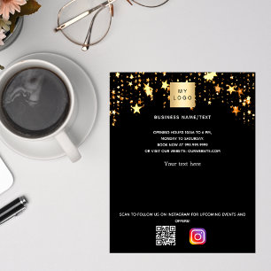 ブラック金ゴールドスターのビジネスロゴqrコードinstagram チラシ
