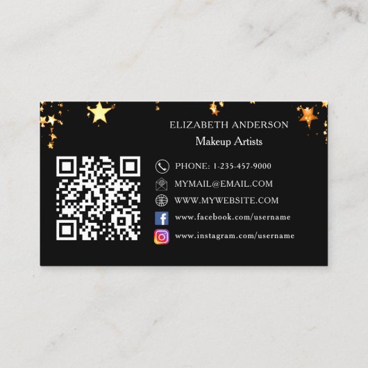 ブラック金ゴールドスターのロゴQrコードソーシャルメディア 名刺 (裏面)