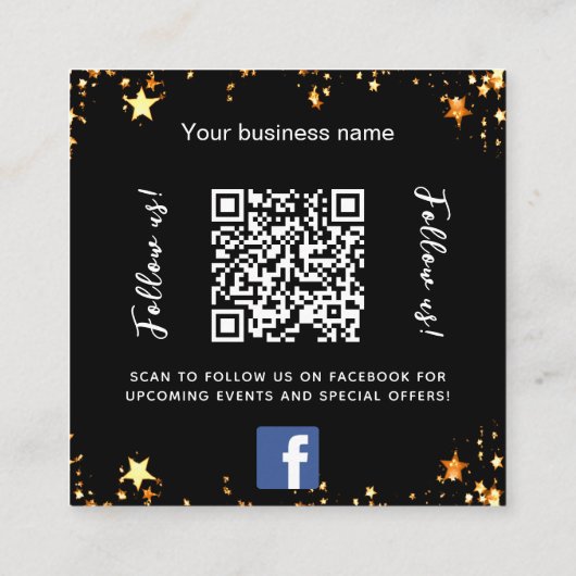 ブラック金ゴールドスターのロゴQRコード後を追Facebook us スクエア名刺 (裏面)