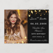ブラック金ゴールドスターの誕生日パーティーは日付を保存 案内ポストカード (正面)