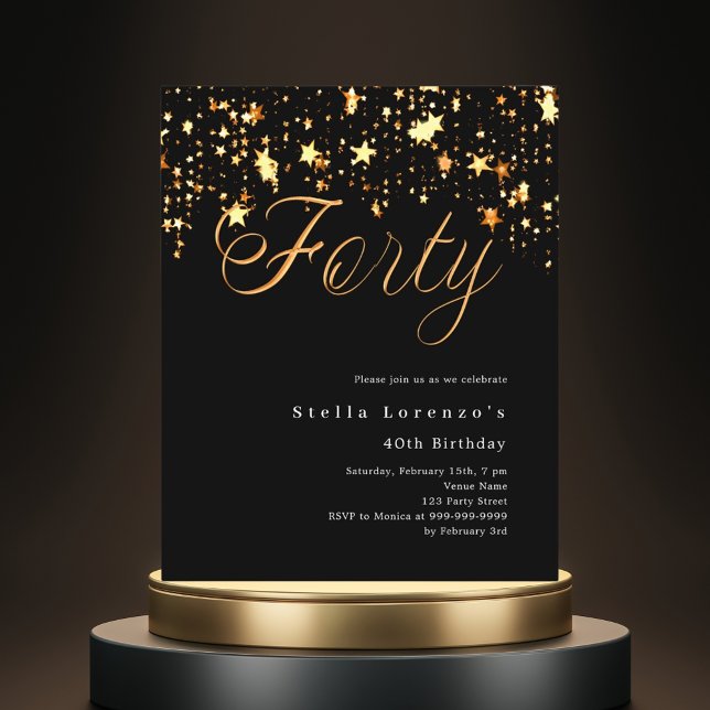 ブラック金ゴールドスターは40th誕生日の招待状を予算 (クリエイターアップロード済み)
