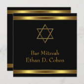 ブラック金ゴールドスターオブデイヴィッドバー（ユダヤ教の）バル・ミツバー 招待状 (正面/裏面)
