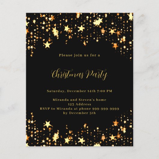 ブラック金ゴールドスタークリスマスパーティの招待状 (正面)