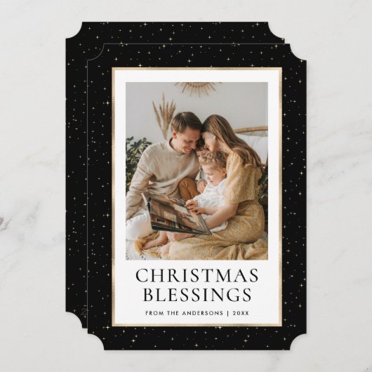 ブラック金ゴールドスタークリスマス恵み写真 シーズンカード (正面/裏面)