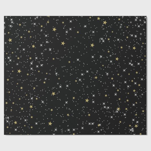 ブラック金ゴールドスターズスカイスパークルバースデーパーティー ラッピングペーパー (フラット)