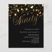 ブラック金ゴールドスターズバジェット90th誕生日の招待状 (正面)