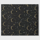 ブラック金ゴールドスターズムーン魔法バースデーパーティー ラッピングペーパー (フラット)
