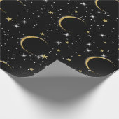 ブラック金ゴールドスターズムーン魔法バースデーパーティー ラッピングペーパー (角)