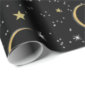 ブラック金ゴールドスターズムーン魔法バースデーパーティー ラッピングペーパー (ロールコーナー)
