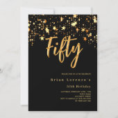 ブラック金ゴールドスタータイポグラフィ50歳の誕生日 招待状 (正面)