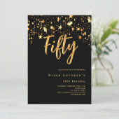 ブラック金ゴールドスタータイポグラフィ50歳の誕生日 招待状 (スタンド正面)