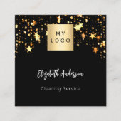 ブラック金ゴールドスターQRコードソーシャルメディアのロゴ スクエア名刺 (正面)